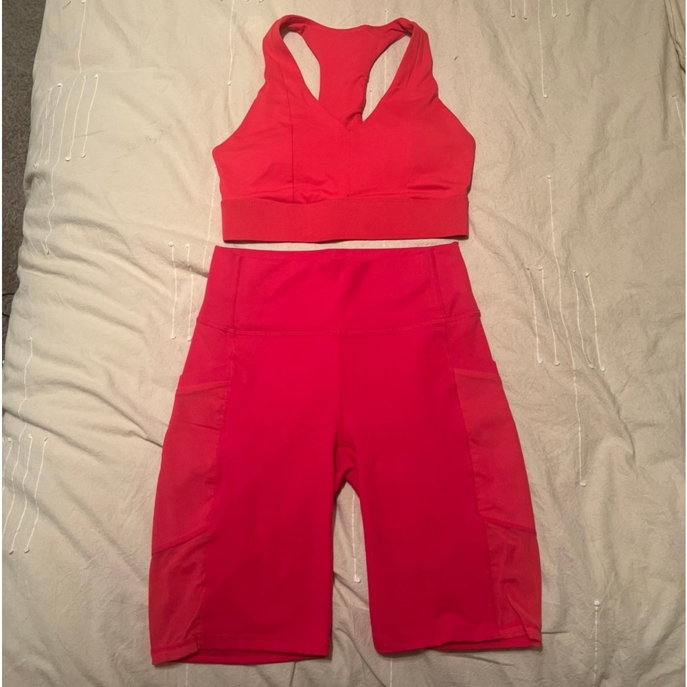 Fabletics Pink Powerhold Bra and Short Set